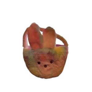 Peeps Brand Rainbow Tie Dye Faux Fur Bunny Basket Kids Easter Candy Bag